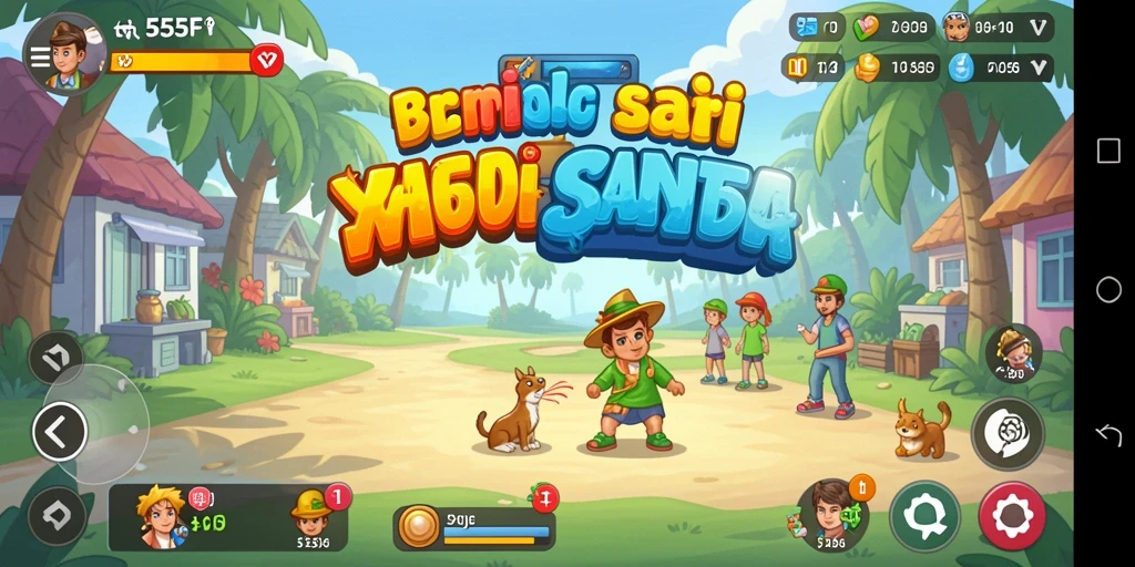 Screenshot utama 555F menampilkan gameplay yang menyenangkan dan penuh warna.