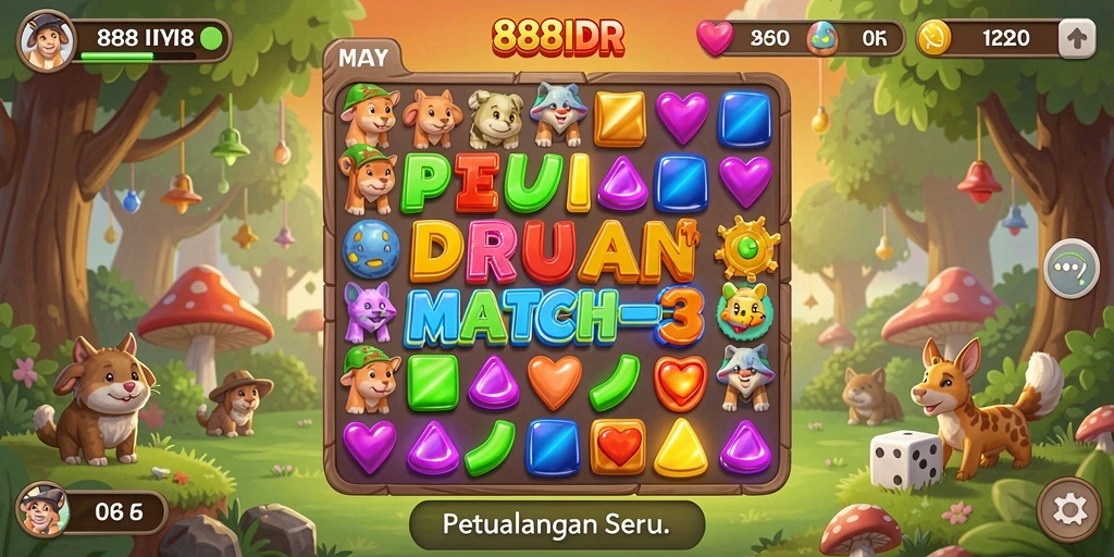 Tampilan menarik gameplay Match-3 di 888IDR.