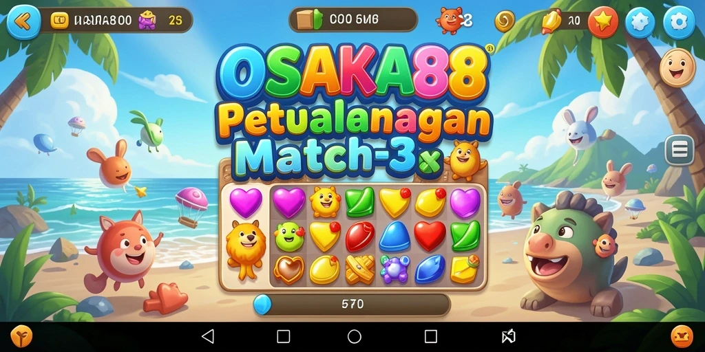 Screenshot gameplay OSAKA88 menampilkan aksesoris visual yang cerah dan seru.