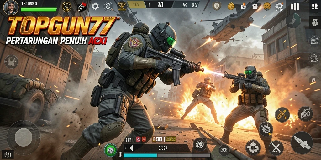 Tampilan gameplay pertarungan seru di TOPGUN77.