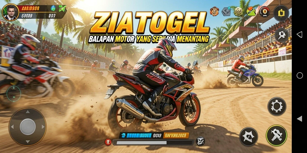 Gameplay seru ZIATOGEL dengan balapan motor yang mendebarkan.